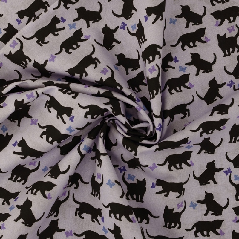 Tissu Coton Imprimé Chat Noir
