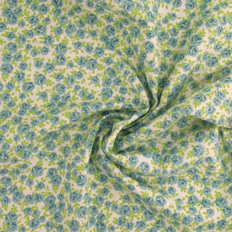 Tissu Coton Imprimé Fleur Bleue