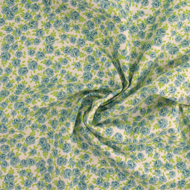 Tissu Coton Imprimé Fleur Bleue