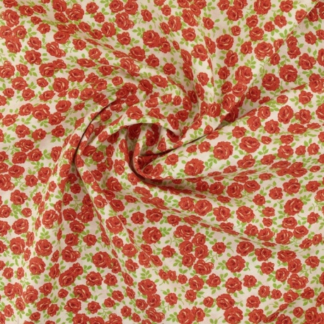 Tissu Coton Imprimé Fleur Rouge