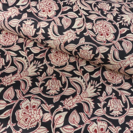 Tissu Blockprint Impression Tampons Mains Floral Multico