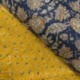 Tissu Blockprint Imprimé Tampons Mains Matelassé Double Face Bleu Jaune