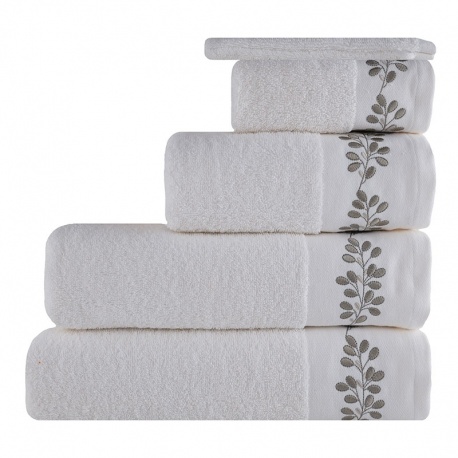 Linge de Toilette Opale Brodé Feuille Blanc 