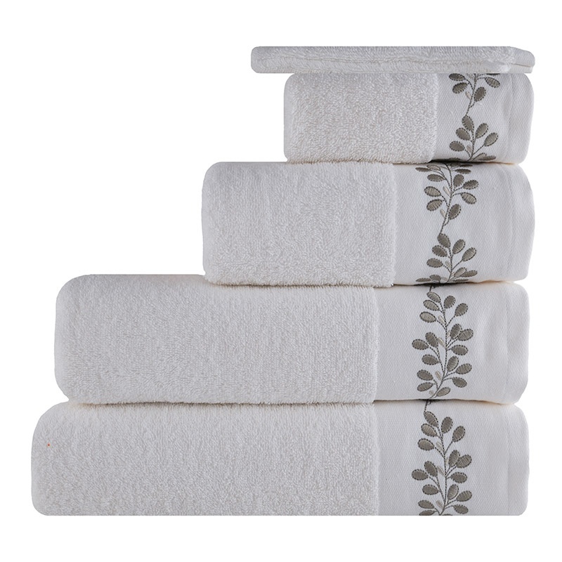 Linge de Toilette Opale Brodé Feuille Blanc 