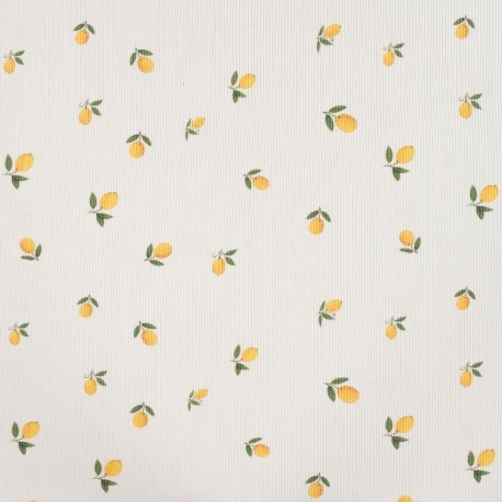 Tissu Jersey de Coton Côtelé Ecru Citron 