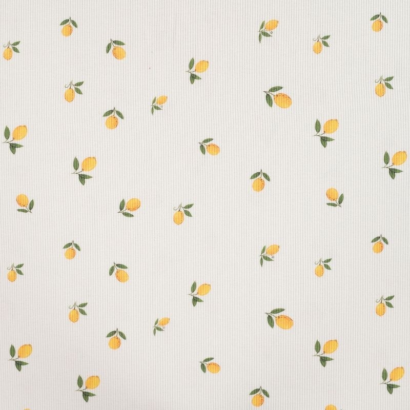 Tissu Jersey de Coton Côtelé Ecru Citron 