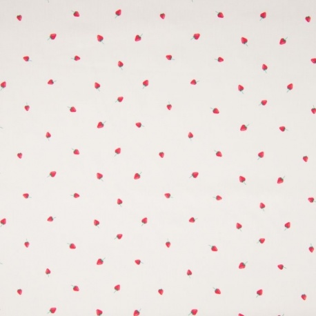 Tissu Popeline de Coton Imprimé Fraise 