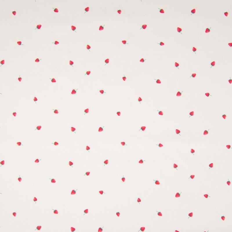 Tissu Popeline de Coton Imprimé Fraise 