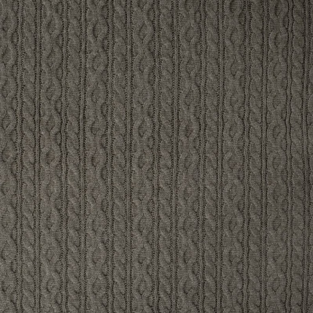 Tissu Maille Jersey Effet Tressé Kaki