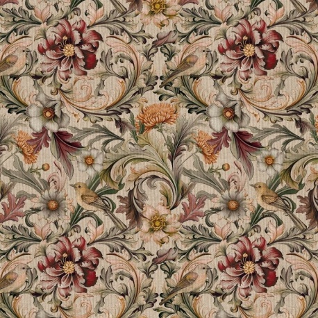 Tissu Bird And Flower Fond Coloris Lin Digital