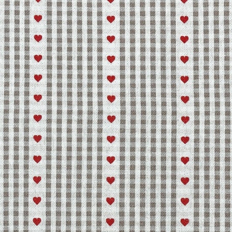 Tissu Demi Natte  Cozy Imprimé Vichy Coeur Ficelle 