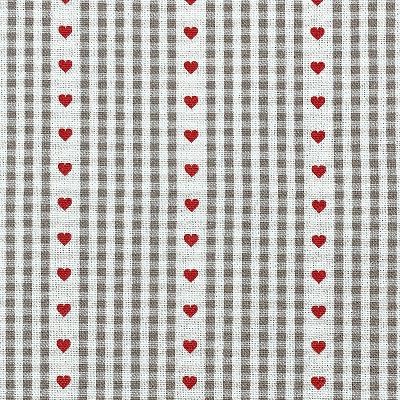 Tissu Demi Natte  Cozy Imprimé Vichy Coeur Ficelle 