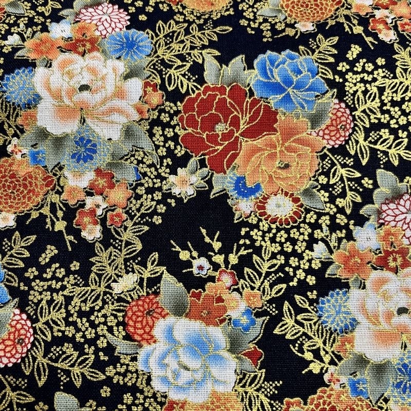 Tissu Cretonne Imprimé Foil Or noir 
