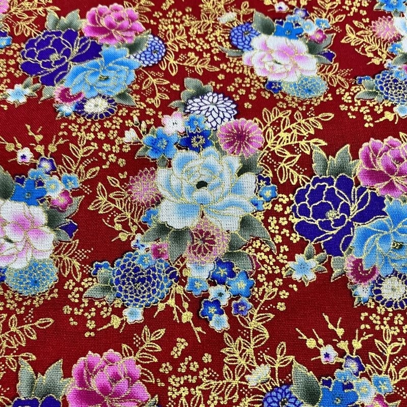Tissu Cretonne Imprimé Foil Or rouge 