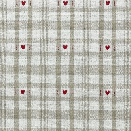 Tissu Jacquard Ollon Ficelle Coeur Rouge 