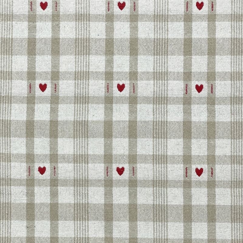 Tissu Jacquard Ollon Ficelle Coeur Rouge 