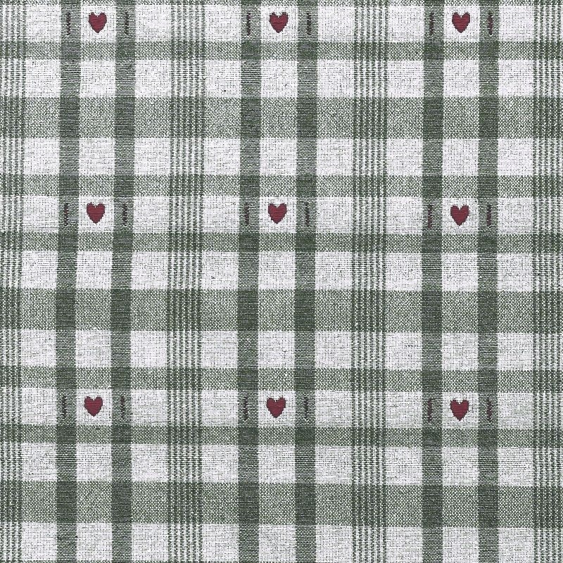 Tissu Jacquard Ollon Vert Coeur Rouge 