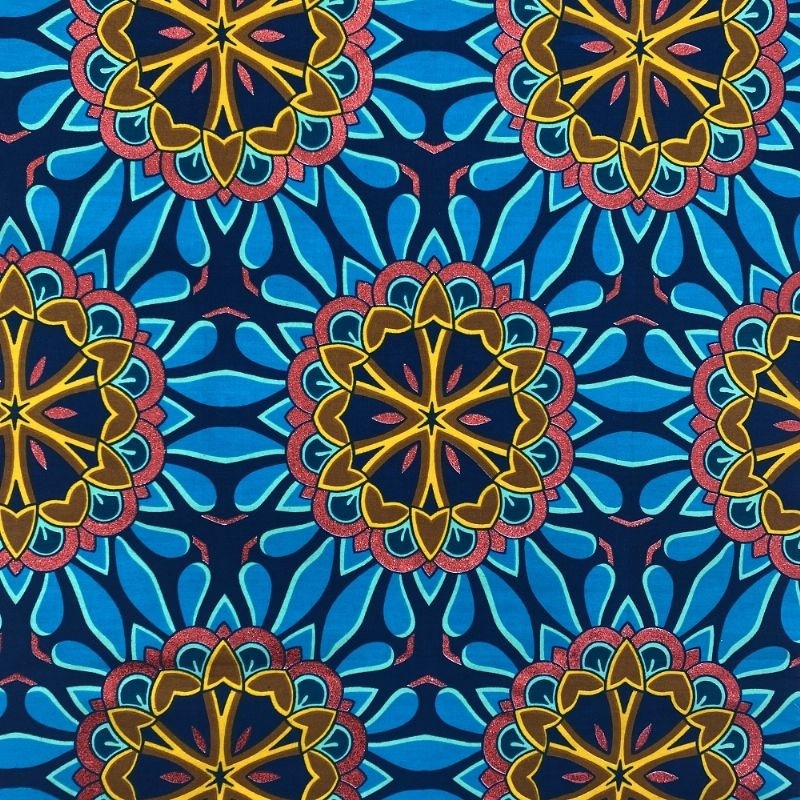 Tissu Coton Esprit Wax Bamori Glitter Bleu Rouge 