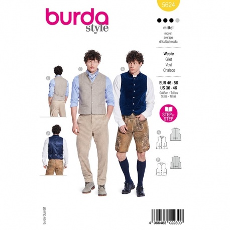 Patron Burda Style Homme 5624 Gilet 46-56