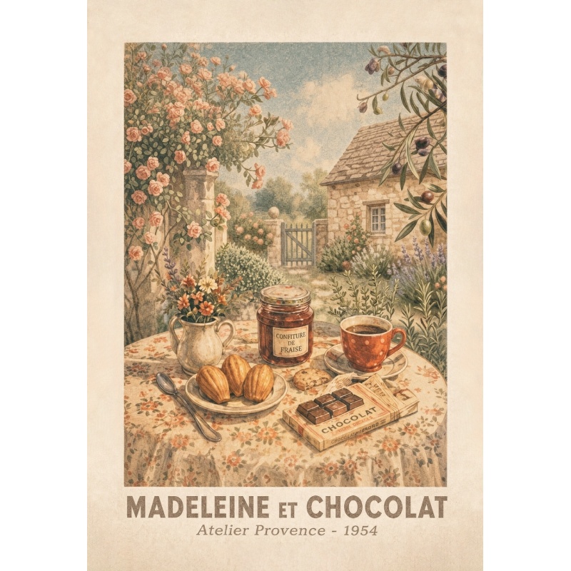 Torchon Imprimé Madeleine et Chocolat