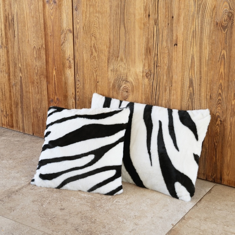 Coussin Fausse Fourrure Noir Zebra