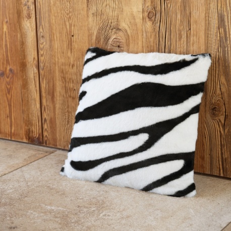 Coussin Fausse Fourrure Noir Zebra