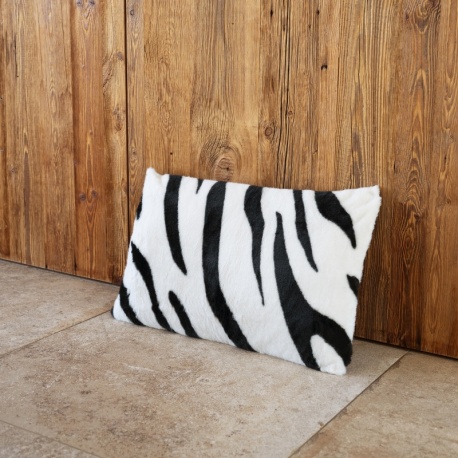 Coussin Fausse Fourrure Noir Zebra
