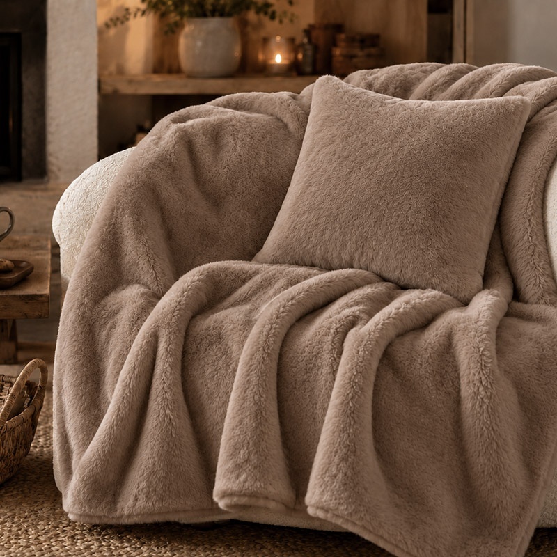 Collection Plaid Housse de coussin Cocon Camel 
