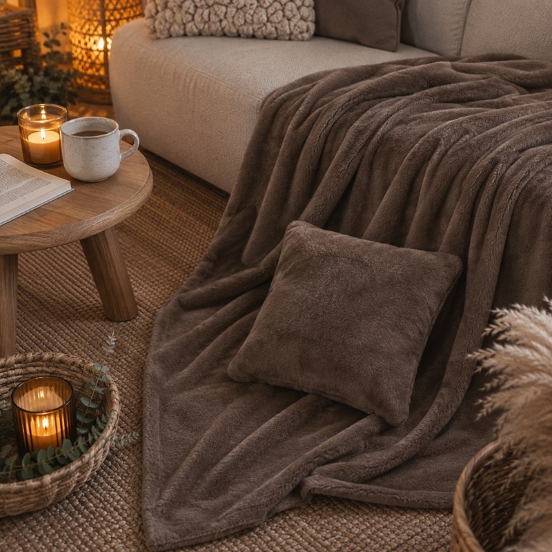 Collection Plaid Housse de coussin Cocon Marron