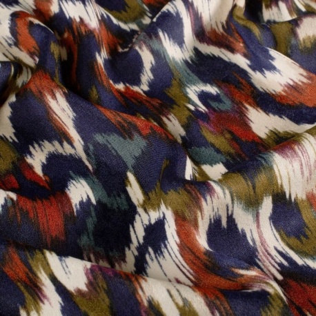 Tissu Satin Touché Velours Imprimé Bleu