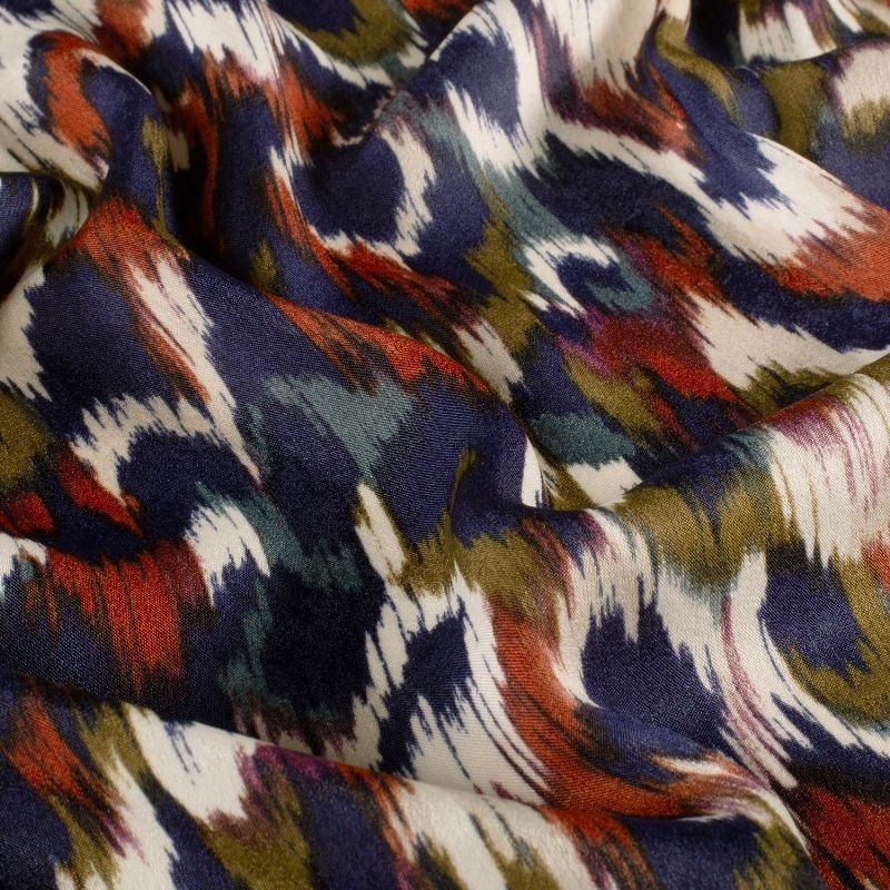 Tissu Satin Touché Velours Imprimé Bleu