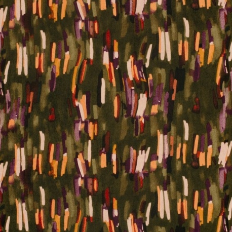 Tissu Satin Touché Velours Imprimé Kaki