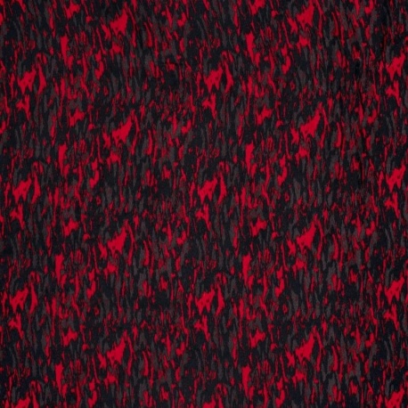 Tissu Satin Touché Velours Imprimé Rouge 