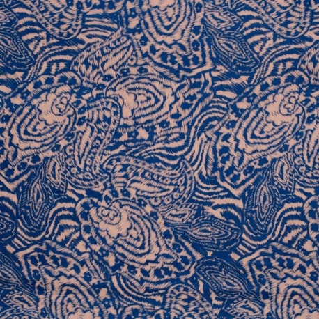 Tissu Satin Touché Velours Imprimé Bleu 
