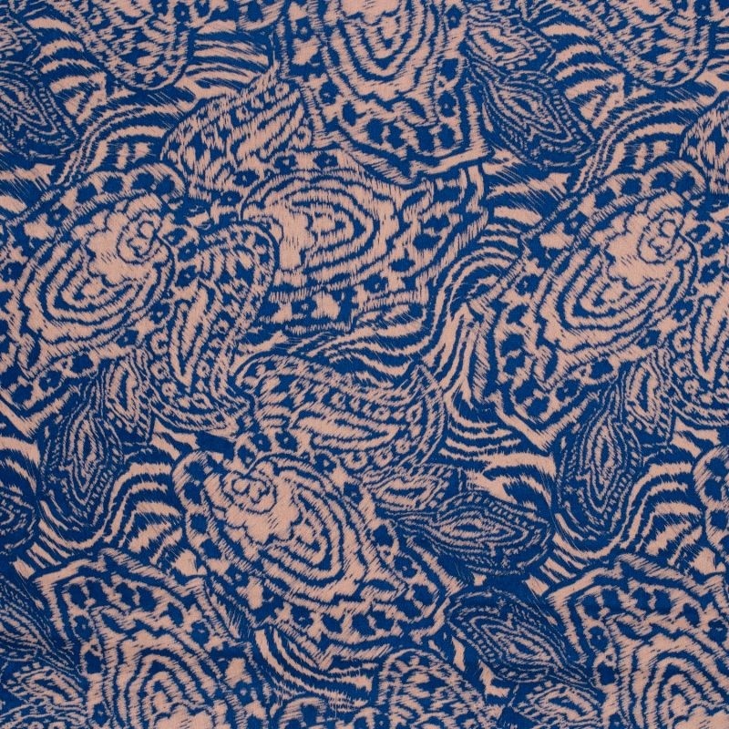 Tissu Satin Touché Velours Imprimé Bleu 
