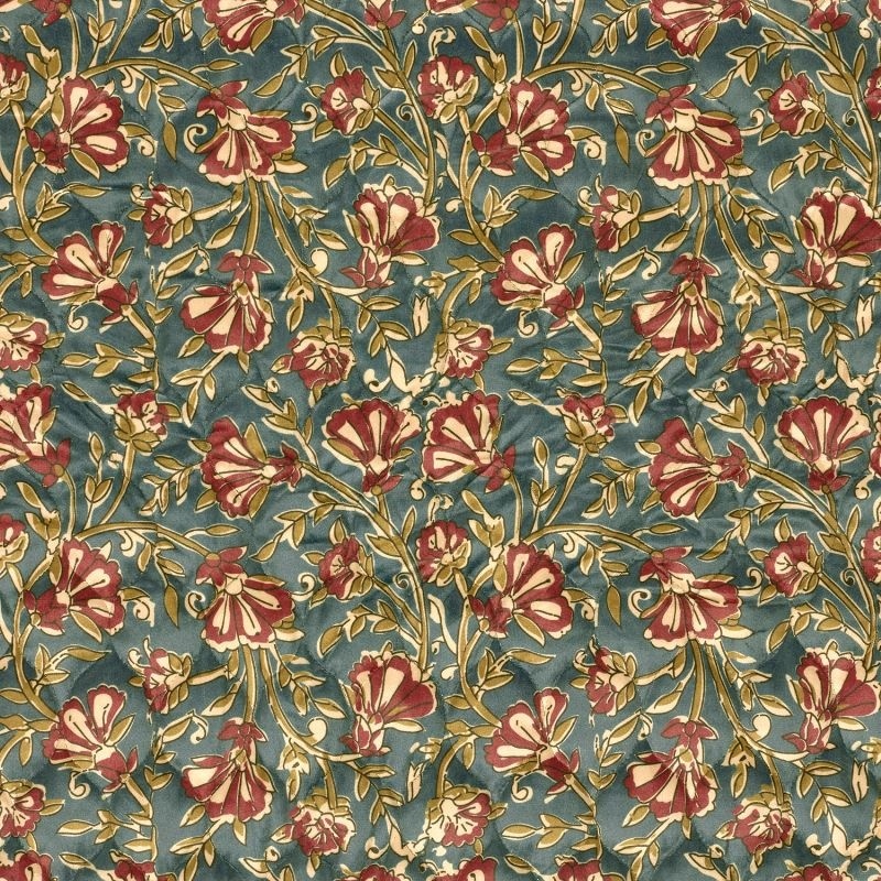 Tissu Velours Matelassé Imprimé Vert