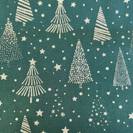 Tissu Cretonne Imrimée Foil Sapin Fd Vert 
