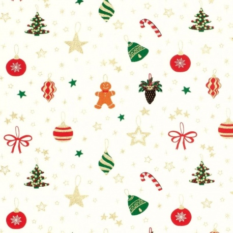 Tissu Cretonne Imrimée Foil Noël Fond Blanc