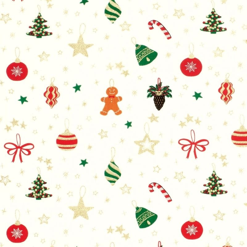 Tissu Cretonne Imprimée Foil Noël Fond Blanc
