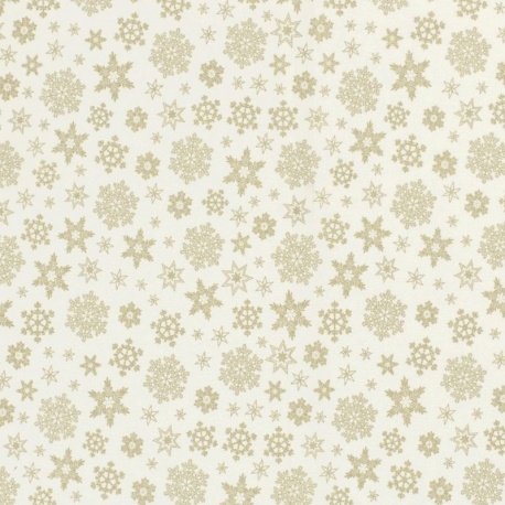 Tissu Cretonne Imrimée Foil Flocon Fond Blanc