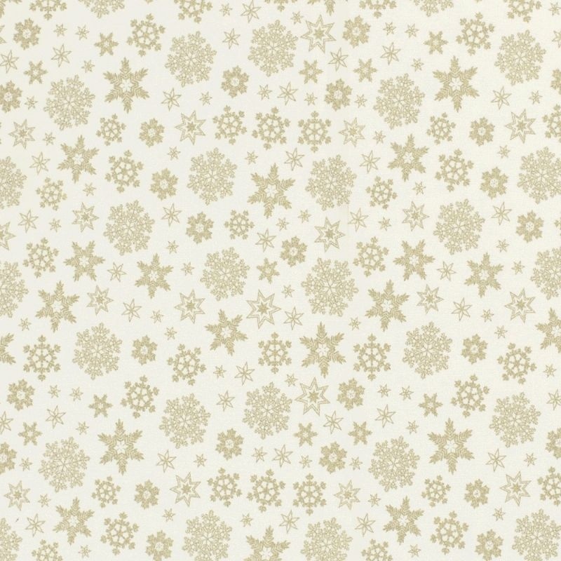 Tissu Cretonne Imrimée Foil Flocon Fond Blanc