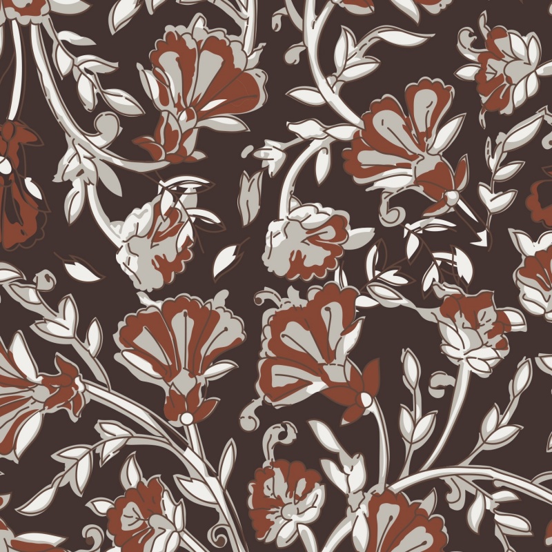 Tissu Voile de Coton Imprimé Grande Fleur Marron