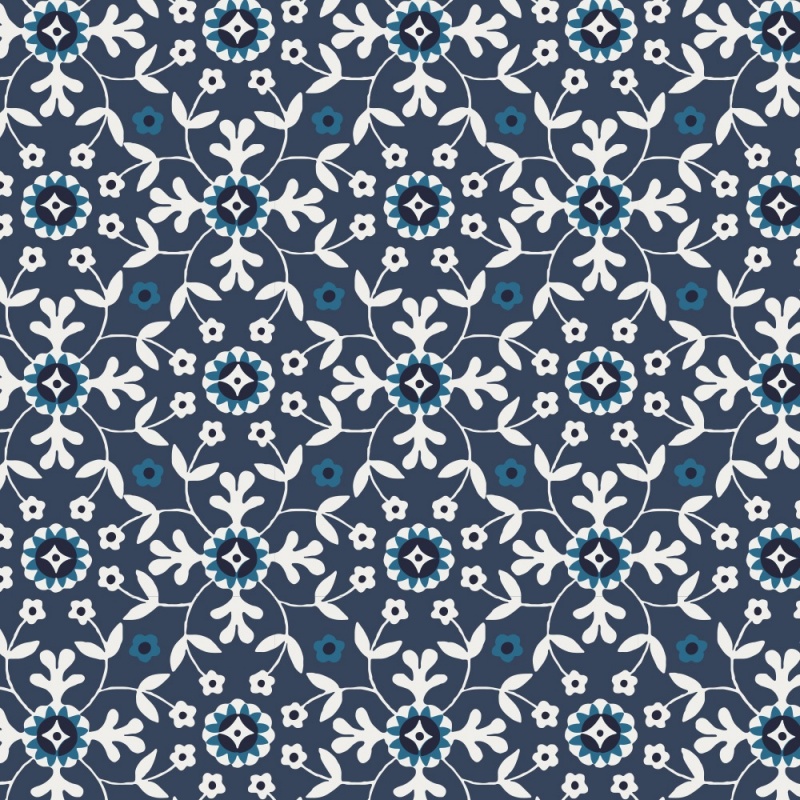 Tissu Voile de Coton Imprimé Motif Floral Denim 