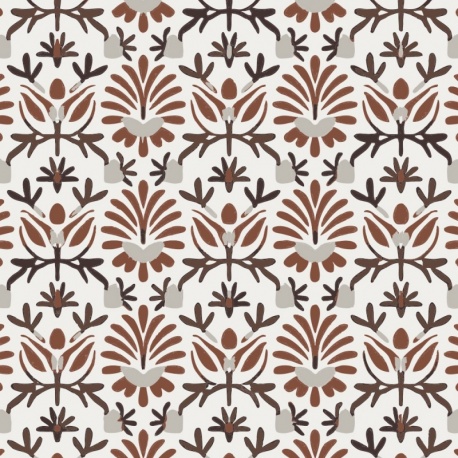 Tissu Voile de Coton Imprimé Motif Abstrait Marron 