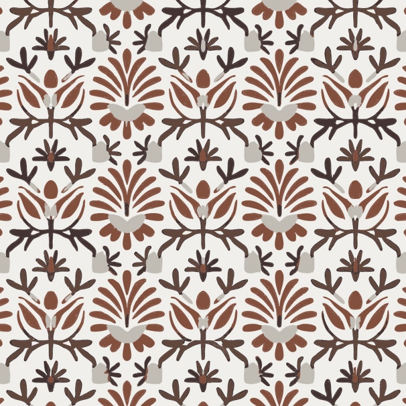 Tissu Voile de Coton Imprimé Motif Abstrait Marron 