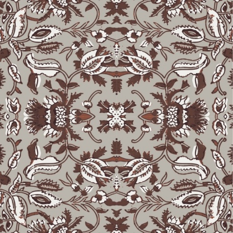 Tissu Voile de Coton Imprimé Motif Végétal Marron