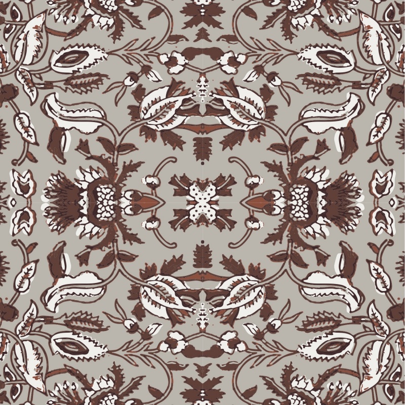 Tissu Voile de Coton Imprimé Motif Végétal Marron