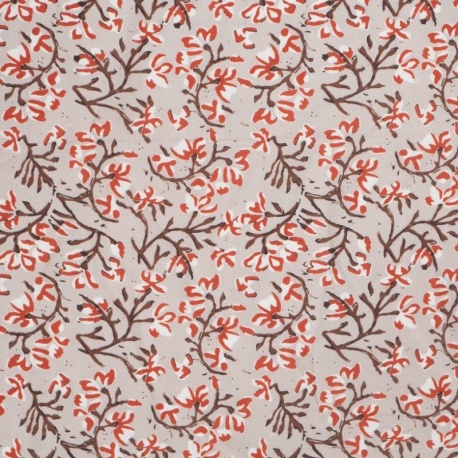 Tissu Voile de Coton Imprimé Motif Fleur Marron 
