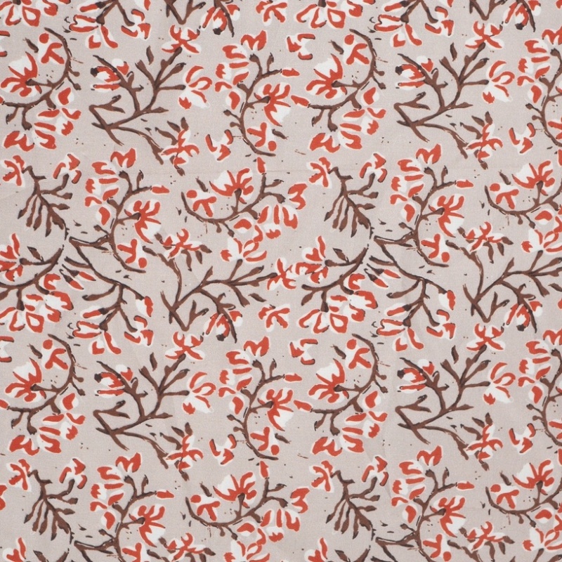 Tissu Voile de Coton Imprimé Motif Fleur Marron 