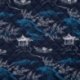 Tissu Coton Matelasse Imprimé Poisson Pagode Denim
